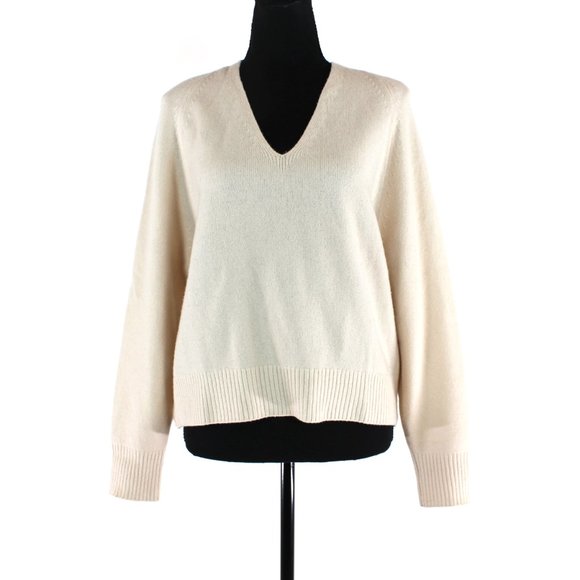 Vince Cream Cashmere V-Neck Raglan Long Sleeve Sweater Small High Low Hemline - Picture 1 of 7